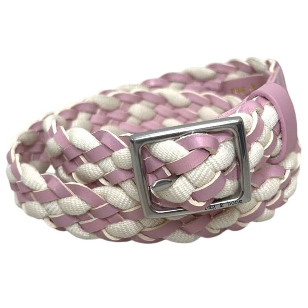 Rag & Bone Pink White Boyfriend Woven Braided Belt Peony Womens Sz Medium
